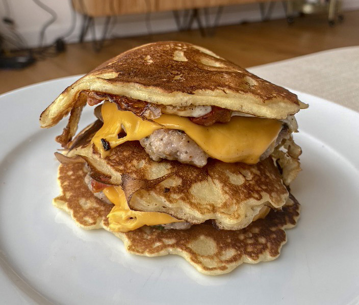 Sausage Egg & Cheese American Pancake Stack